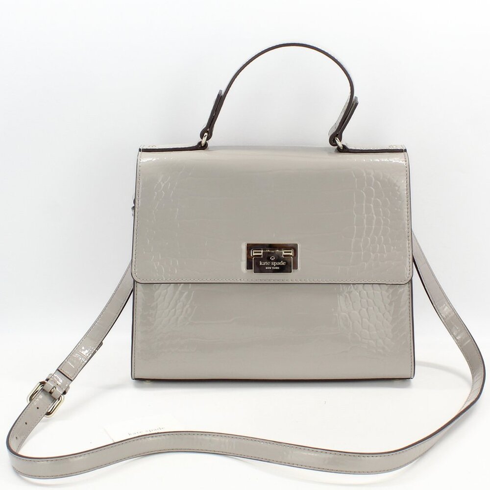 NWT Kate Spade Croc Embossed Leather Crossbody Bag Taupe Top Hand Shoulder Strap